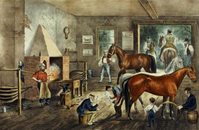 Currier and Ives - Trotting Cracks' at The Forge