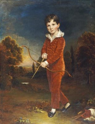Arthur William Devis - Young Boy In a Red Suit, Holding a Bow and Arrow