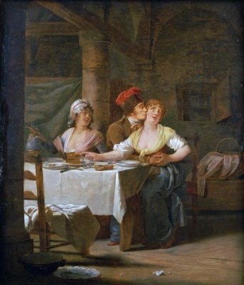 Michel-Martin Drolling - A Man Embracing a Young Woman at Table