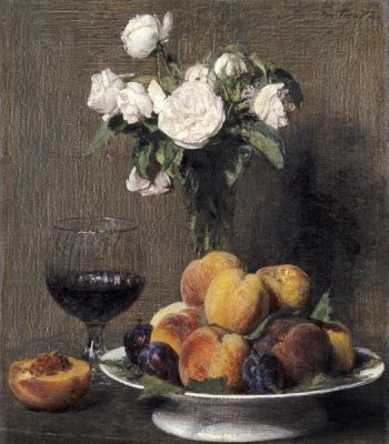 Henri Fantin-Latour - Still Life With Roses, Fruits and a Glass of Wine