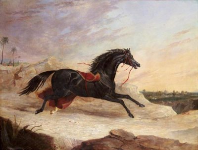 John Frederick Herring - Arabs Chasing a Loose Arab Horse In An Eastern Landscape