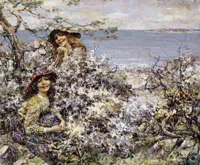 Edward Atkinson Hornel - Two Girls Among Blossom, Brighouse Bay