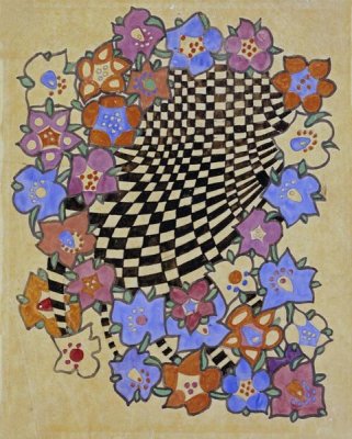 Floral and Chequered Fabric Design, Circa 1916