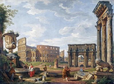 Giovanni Paolo Pannini - A Capriccio View of Rome With The Colosseum