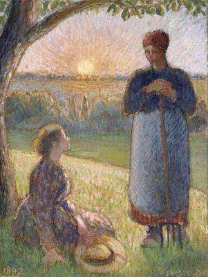 Camille Pissarro - Country Women Chatting, Sunset, Eragny