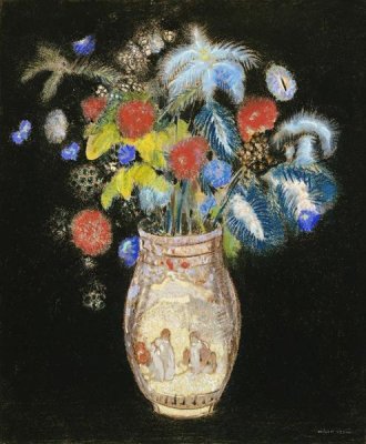 Odilon Redon - Large Bouquet on a Black Background