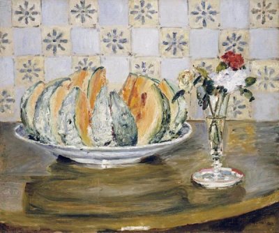 Pierre-Auguste Renoir - Still Life of a Melon and a Vase of Flowers
