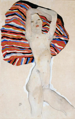 Egon Schiele - Nude with Colored Fabric, 1911