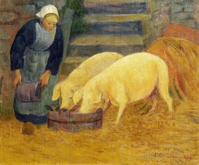 Paul Serusier - A Young Girl Feeding Two Pigs