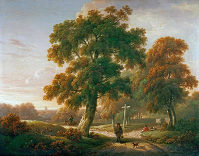 Charles Towne - Travellers at a Crossroads In a Wooded Landscape