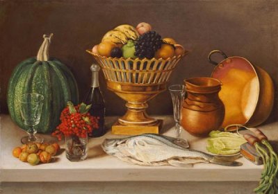 Jose Agustin Arrieta - Still Life With Fish and a Pumpkin