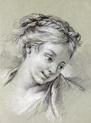 Francois Boucher - Head of a Girl Looking Down To The Right