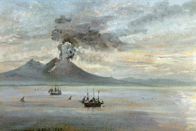 Johann Christian Clausen Dahl - The Neapolitan Coast With Vesuvius Erupting