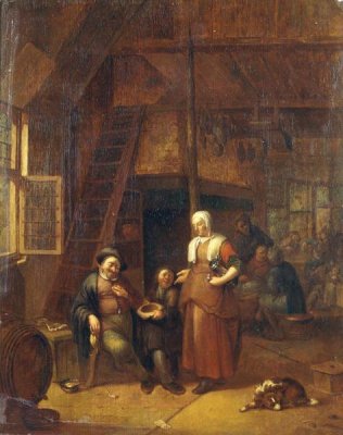 Gillis De Winter - The Interior of An Inn With a Man Paying a Serving Woman