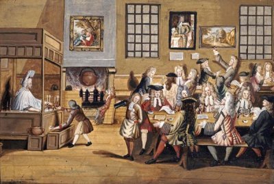 English School - Scene In a London Coffee House