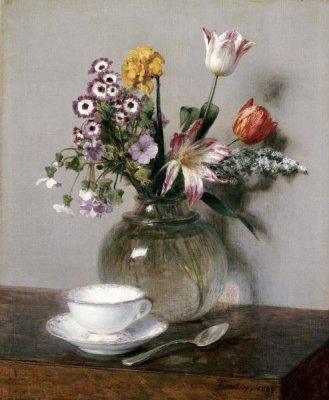 Henri Fantin-Latour - A Vase of Flowers With a Coffee Cup