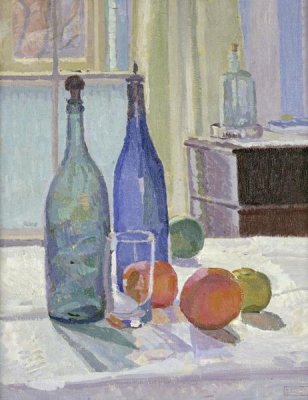 Spencer Frederick Gore - Blue and Green Bottles and Oranges