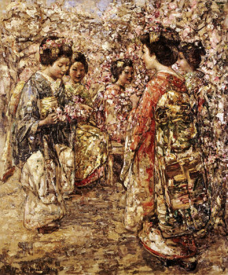 Edward Atkinson Hornel - Five Japanese Girls Among Blossoming Trees