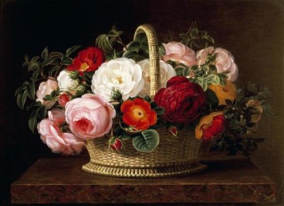 Johan Laurents Jensen - Roses In a Basket On a Ledge