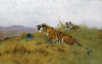 Wilhelm Kuhnert - Tigers Stalking Their Prey