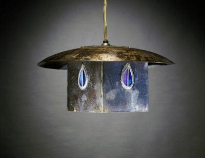Charles Rennie Mackintosh - A Metal and Leaded Glass Hanging Shade