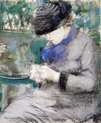 Edouard Manet - Girl Sitting in the Garden Knitting, 1879