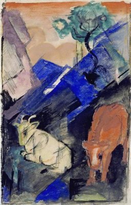 Franz Marc - Two Cattle In a Hilly Landscape
