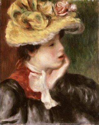 Pierre-Auguste Renoir - Tete de jeune fille chapeau jaune