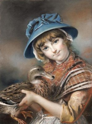 John Russell - A Market Girl Holding a Mallard Duck