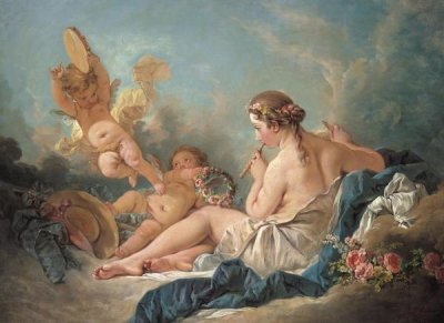Francois Boucher - Nymph Playing the Flute with Putti
