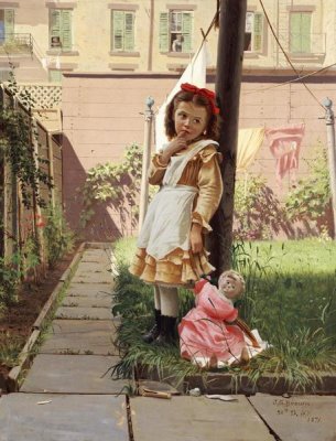 John George Brown - Young Girl In a New York Garden