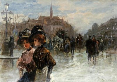 Max Lugi - A Street Scene With Elegant Ladies, Paris