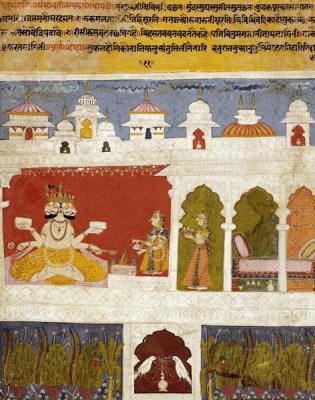 Khambavati Ragini - A Lady on a Terrace Offers The Ancient Vedic Ritual Sacrifice To Brahma