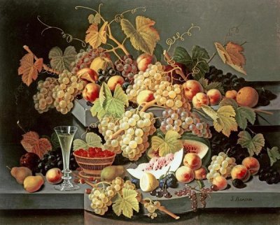 Severin Roesen - Still Life With Fruit and a Glass of Champagne