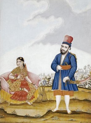 Tanjore School - A Moghul Nobleman With His Wife