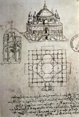 Leonardo Da Vinci - Sketch of a Square Church with Central Dome and Minaret