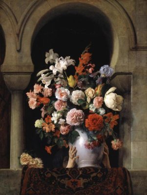 Francesco Hayez - Vase of Flowers In The Window