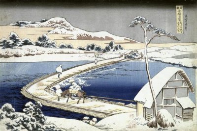 Hokusai - Pontoon Bridge at Sano, Kozuke Province, Ancient View