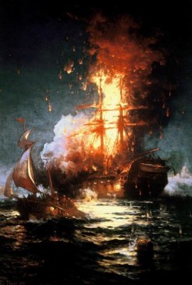 Edward Moran - Burning of the Frigate Philadelphia Tripoli Harbor, Feb 16, 1804