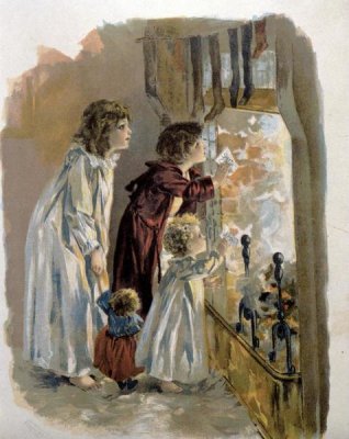 Unknown - Three Children By Fireplace