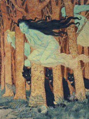 Eugene Samuel Grasset - Three Women and Three Wolves