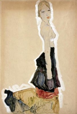 Egon Schiele - Knieendes Madchen Mit Spanischem Rock