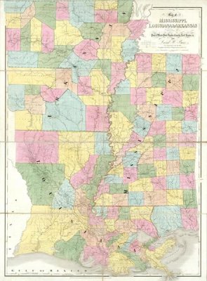 David H. Burr - Map of Mississippi, Louisiana and Arkansas, 1839