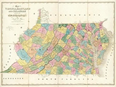 David H. Burr - Map of Virginia, Maryland and Delaware, 1839