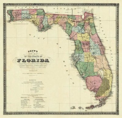 Columbus Drew - New Map of The State of Florida, 1870