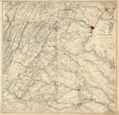 United States War Department - Civil War Map Showing Lieut General U.S. Grant's Campaign and Marches Through Central Virginia, 1865