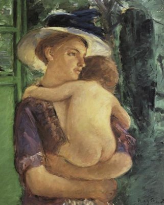 Mary Cassatt - Mother In Hat Holding Her Nude Baby Seen In Back View 1909
