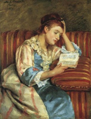 Mary Cassatt - Mrs Duffee Seated On A Striped Sofa 1876