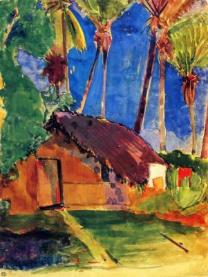 Paul Gauguin - Thatched Hut Under Palm Trees