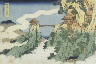 Hokusai - The Hanging Cloud Bridge At Mount Gyodo Near Ashikaga